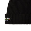 Lacoste Unisex Ribbed Wool Beanie Black