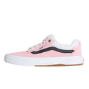 Pink and white sneaker with a black accent on a white background