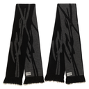 Two black and gray scarves with abstract designs on a white background