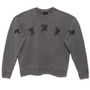 Gray sweatshirt with black embroidered designs on a white background
