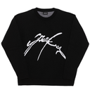 Black sweatshirt with white logo on a white background