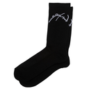 Black sock with white logo on a white background