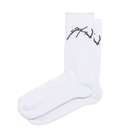 White sock with black logo on a white background