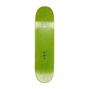 Green skateboard deck with a logo on a white background