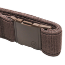 Brown belt with a metal buckle on a white background
