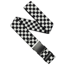 Black and white checkered belt with a visible brand logo on a white background