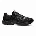 Black running shoe with brand logo on a transparent background