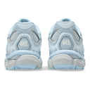 Light blue running shoes with 'GEL' branding on a white background