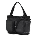 The North Face black utility tote bag with dual shoulder straps, a detachable crossbody strap, and multiple front utility pockets on a white background.