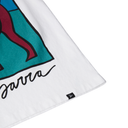 Colorful graphic design on a white background with a brand logo.