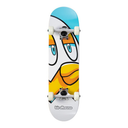 Skateboard with a colorful design on a white background