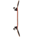 Skateboard with rose gold rim and black trucks on a white background