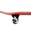 Close-up of a skateboard with a camera attached to the trucks on a white background