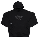 Black hoodie with a logo on a white background