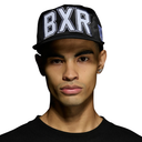 A man wearing a black snapback cap with 'BXR' in white outlined letters on the front, shown from the chest up against a plain white background.