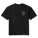 A black short-sleeve crewneck t-shirt with a small white graphic on the left chest featuring the words 'BORN TO BE' and 'PARANOIA' with a crest illustration.