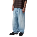 Person wearing light blue jeans and a striped shirt on a white background