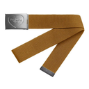 Brown belt with a silver buckle on a white background