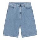 Light blue denim shorts on a white background