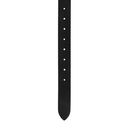 Black leather belt with white stitching on a white background