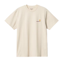 A cream-colored Carhartt short-sleeve t-shirt with a small embroidered logo on the left chest, displayed on a clean white background.