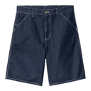 Dark blue denim shorts on a white background