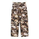 Camouflage-patterned pants with a brand logo on a white background