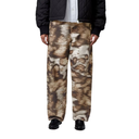 Camouflage pants worn by a person on a white background