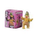 A small Wiptopia keychain figure standing next to its pink branded box on a plain white background. The figure is yellow-green with a reptile-like face and open mouth, attached to a metal keychain.