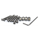 Set of screws and a wrench on a white background