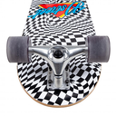 Checkered skateboard deck with visible branding on a white background