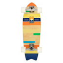 Colorful skateboard with a visible brand logo on a white background