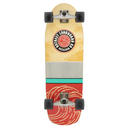 Skateboard with a colorful design and visible brand logo on a white background