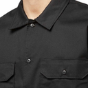 Close-up of a black shirt with collar and button details