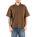 Man wearing a brown short-sleeve shirt on a white background