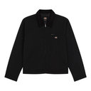 A black Dickies zip-up jacket with a corduroy collar and a small embroidered logo on the left chest, displayed on a clean white background.