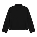 A black long-sleeve jacket with a high collar and snap-button cuffs, shown from the back on a plain white background.
