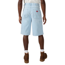 Light blue shorts worn by a person on a white background