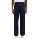 Person wearing dark blue jeans with a visible brand logo on a white background