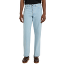 Light blue jeans worn by a person on a white background