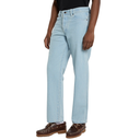 Light blue jeans worn by a person on a white background