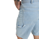 Light blue denim shorts on a white background
