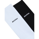 Two socks, one black and one white, with 'Dickies' branding on a white background.
