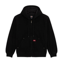 A black zip-up hooded jacket by Dickies, featuring a front zipper, drawstring hood, ribbed cuffs and hem, and two front pockets with metal snap details, shown against a plain white background.