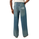 Back view of a person wearing Dickies wide-leg blue jeans with a white embroidered logo on the back pocket, shown against a plain white background.