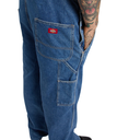 Blue jeans with a visible brand logo on a white background