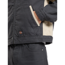 Dark gray jacket with a visible brand logo on a white background