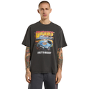 Person wearing a Dickies t-shirt with a graphic design on a white background