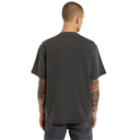 Man wearing a dark gray t-shirt on a white background