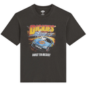 Black t-shirt with Dickies graphic design featuring a car and text on a white background